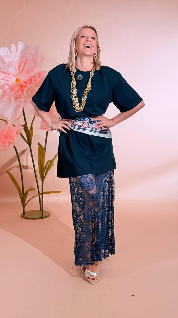 HAVE ONE Abito - t-shirt con pizzo AVS-Q082 BLU 
