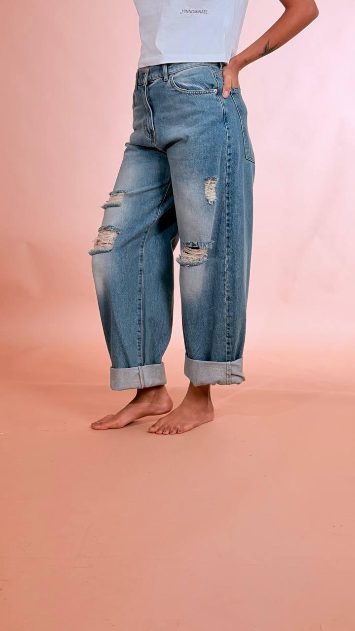 HAVE ONE Jeans stella con risvoltone e rotture PLS-Q042 DENIM 