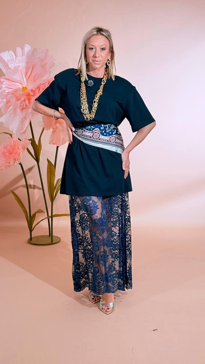 HAVE ONE Abito - t-shirt con pizzo AVS-Q082 BLU 