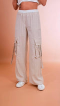 TENSIONE IN Panta cargo gessato S26P840 BEIGE 