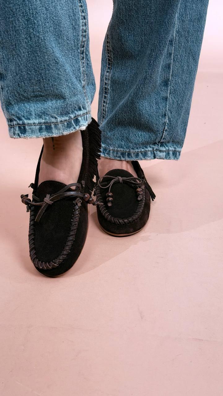OVYE Mocassino scamosciato con frange MY62405 MORO 