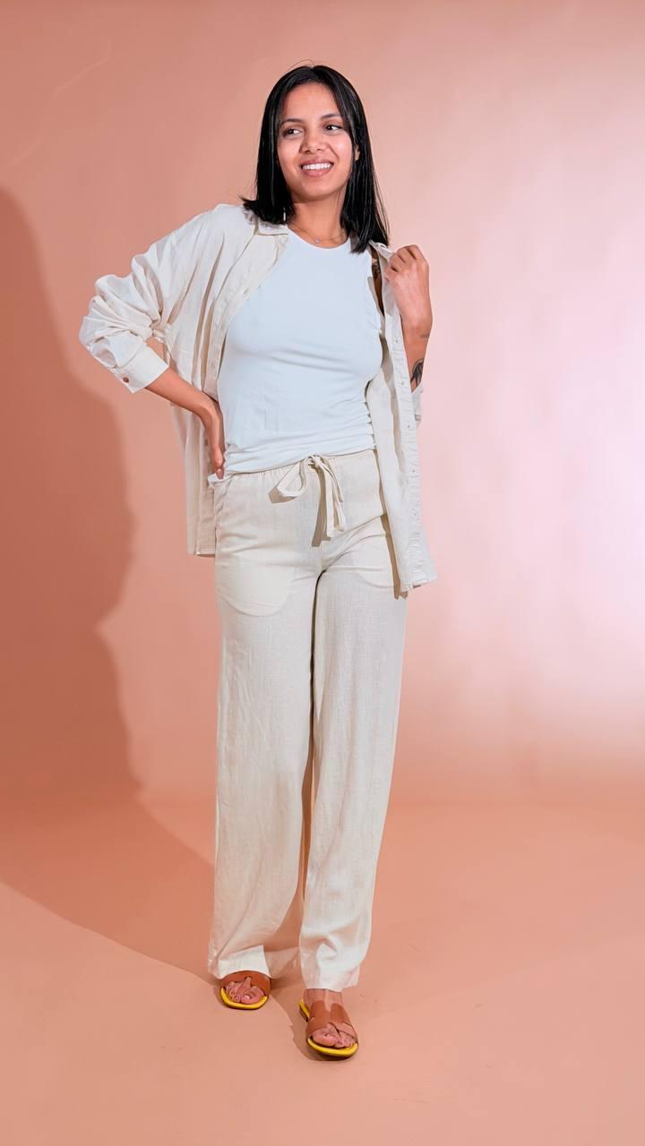 SOYA CONCEPT Set coordinato effetto lino camicia e pantalone 40791 CREMA 