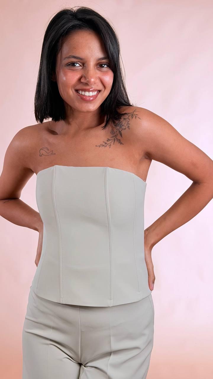 SILENCE Top corsetto BOU870 GREIGE 