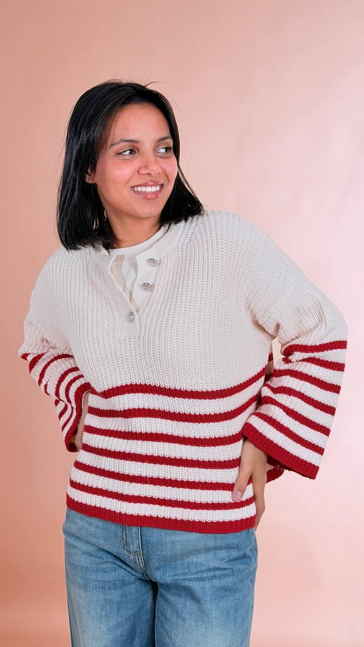 HAVE ONE Maglia scatola serafino MNC-Q086 ROSSO/PANNA 