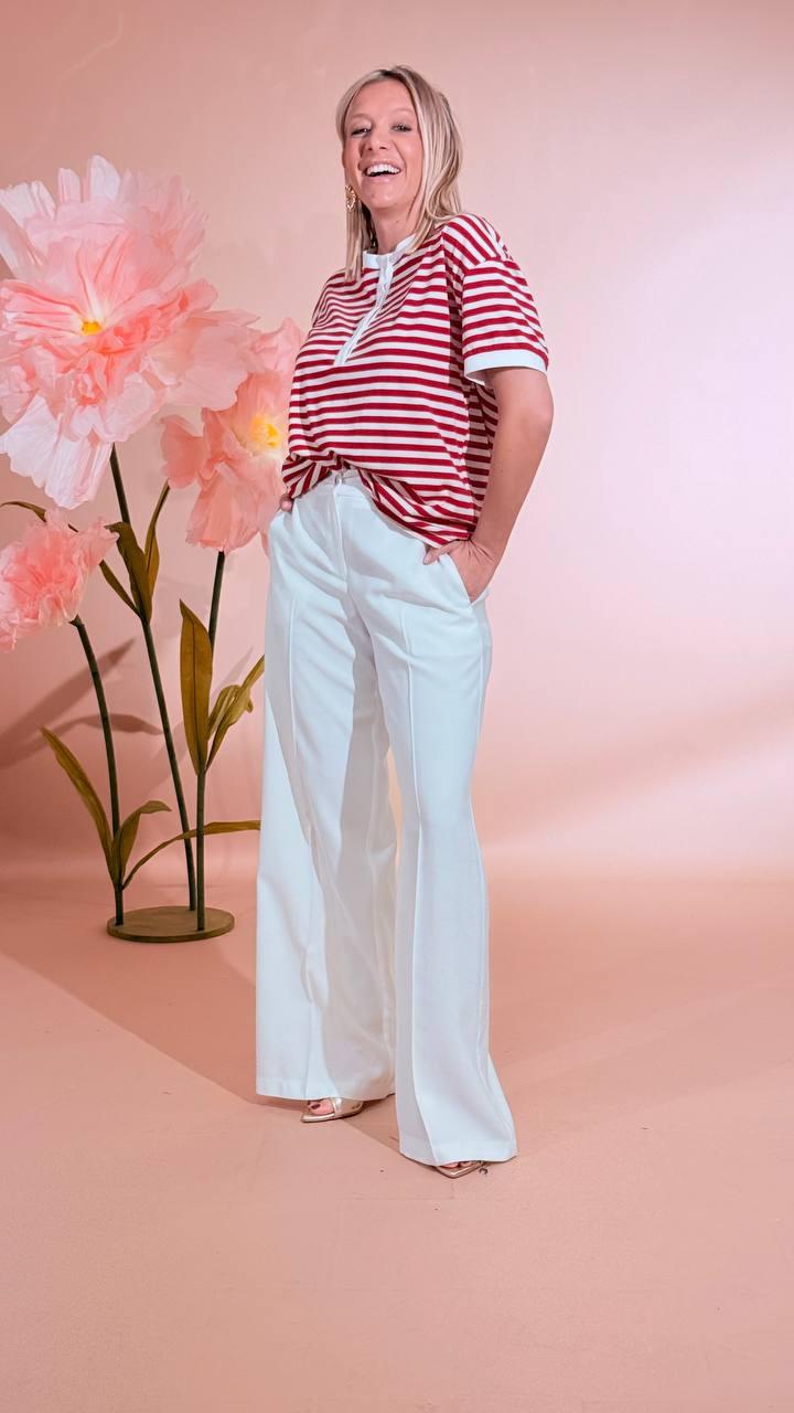 MOTEL T- shirt serafino rigata 26M4812 ROSSO/BIANCO 