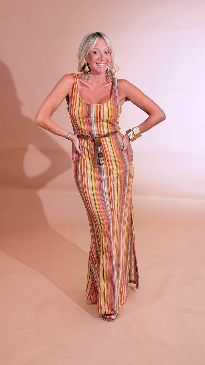 HAVE ONE "arcobaleno" abito scollo quadtrao AMA-Q245 MULTICOLOR 