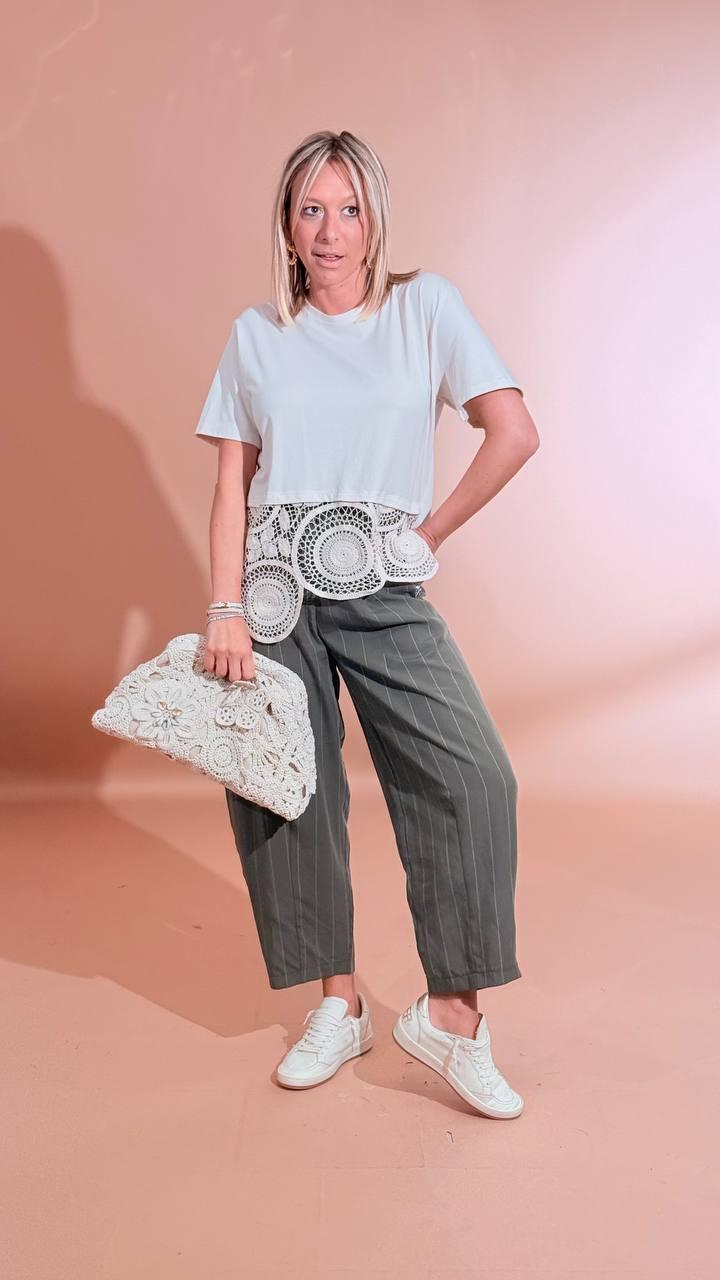 LEVA T-shirt inserti pizzo R02706 CREMA 