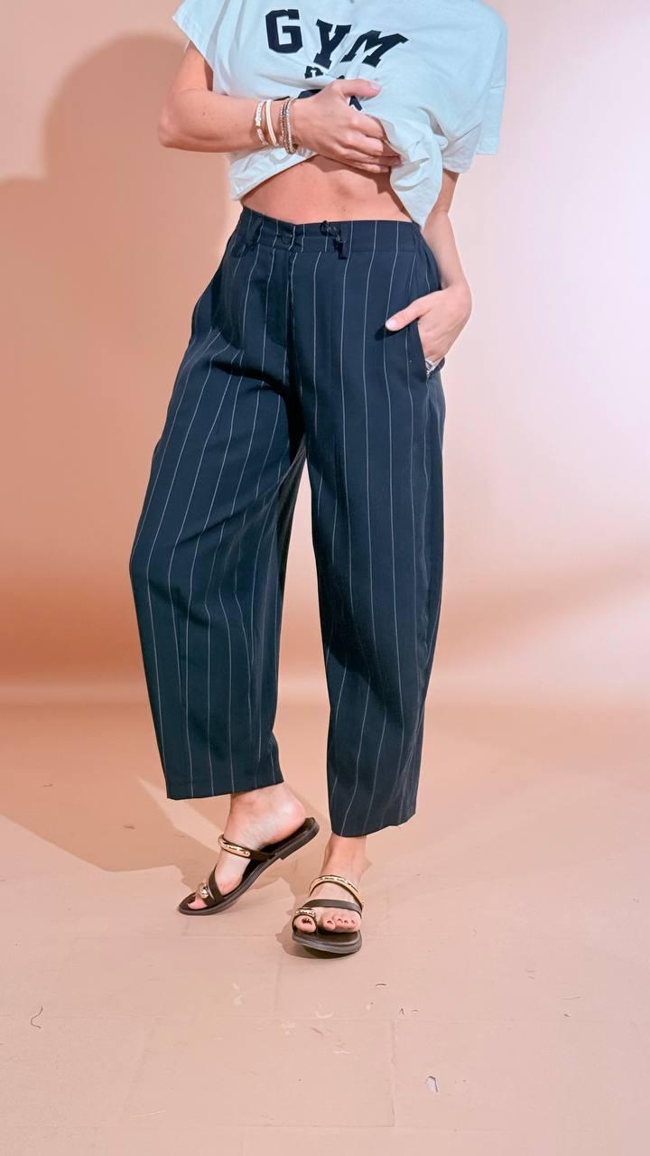 LEVA Pantalone baloon gessato P1552 BLU 