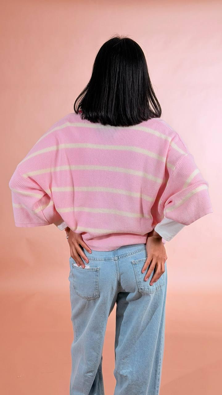 LEVA Polo in maglia rigata 100co YX25577 ROSA/GIALLO 