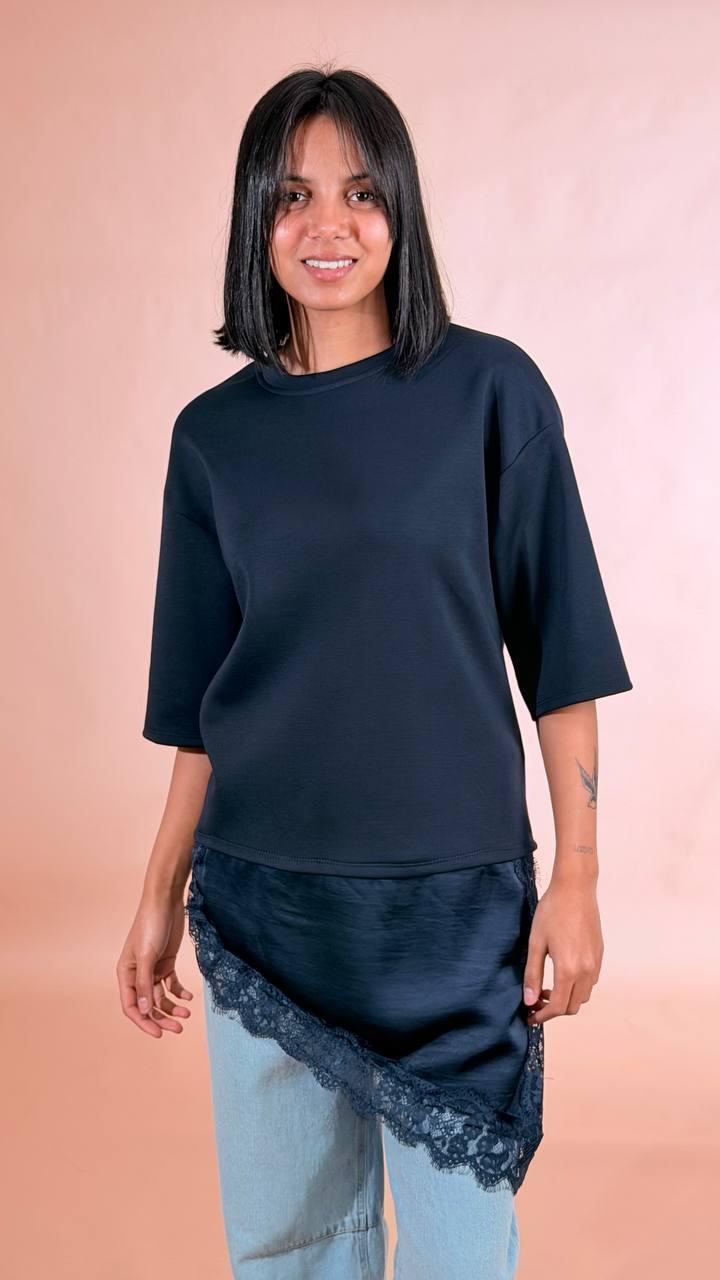 LEVA T-shirt pizzo trasversale 20060 BLU 