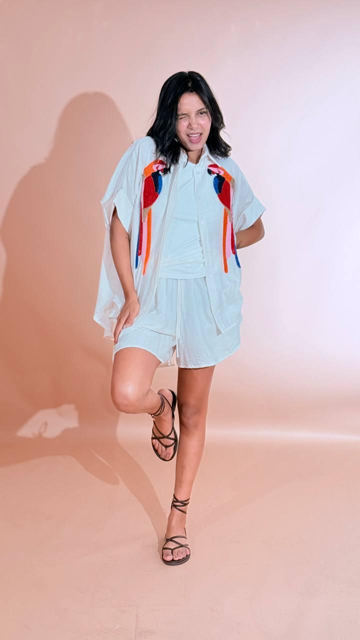 LEVA Short effetto lino con coulisse G03642 AVORIO 