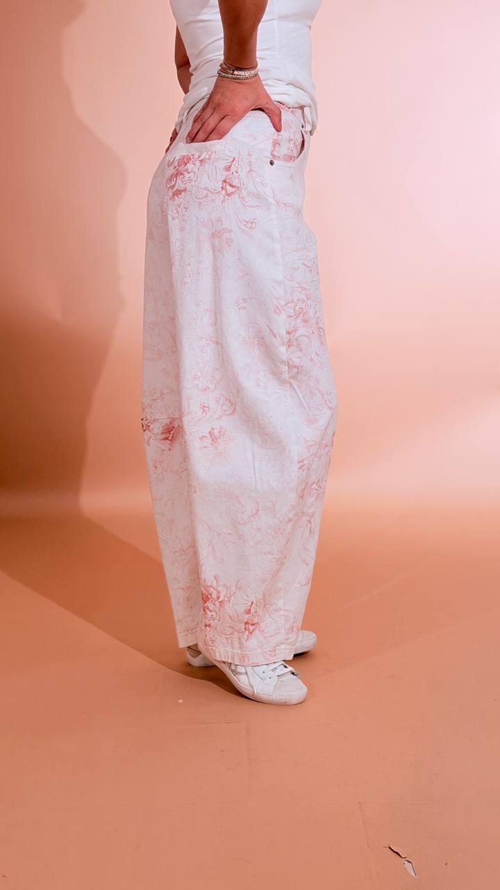 MOTEL Pantalone stampa floreale S26P990 AVORIO/ROSA 