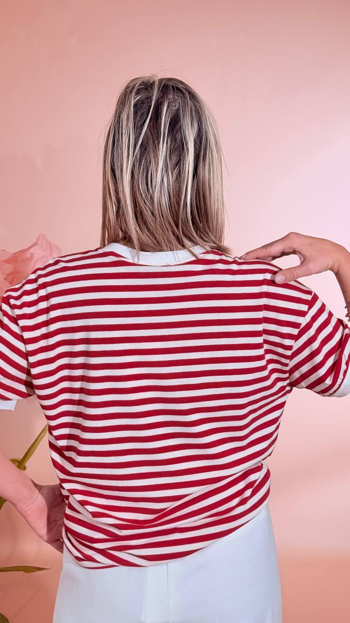 MOTEL T- shirt serafino rigata 26M4812 ROSSO/BIANCO 