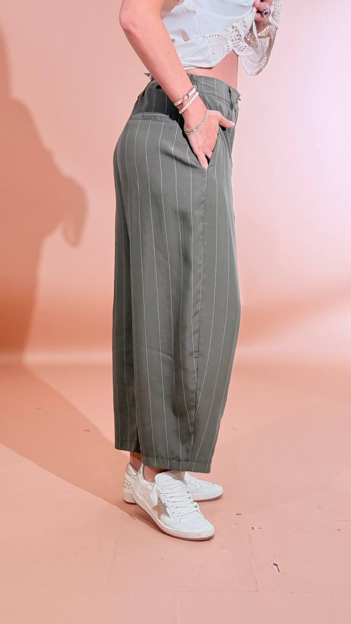 LEVA Pantalone balloon gessato P1552 VERDE MILITARE 