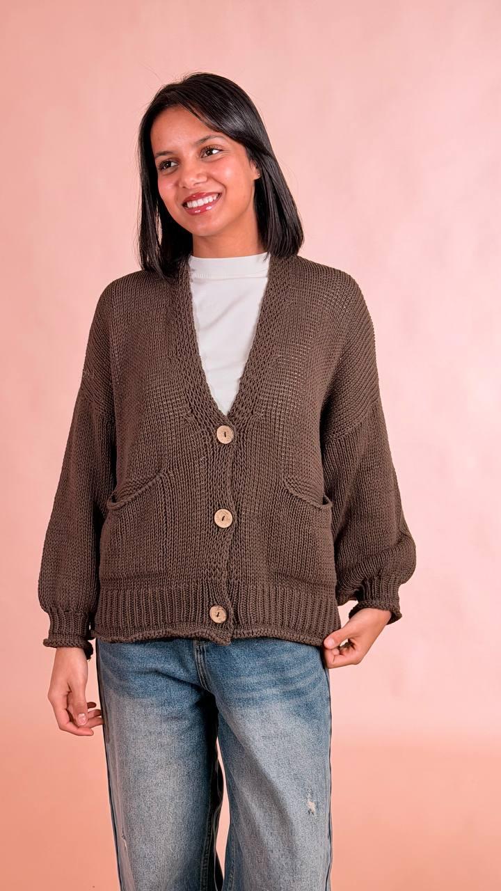 HAVE ONE Cardigan bottoni tasche JIT-Q007 MARRONE 
