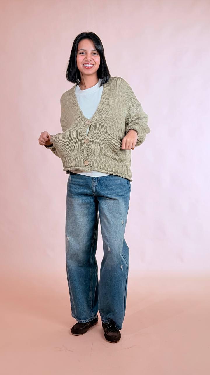 HAVE ONE Cardigan bottoni tasche JIT-Q007 VERDE 