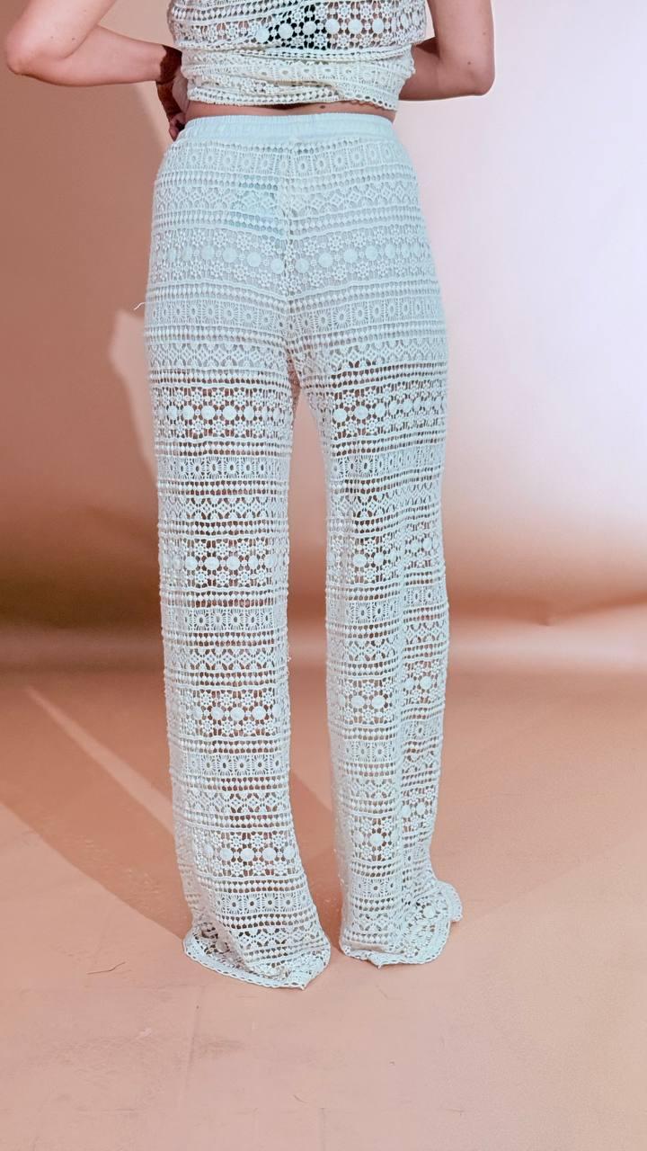 LEVA Pantalone effetto crochet 56373 CREMA 