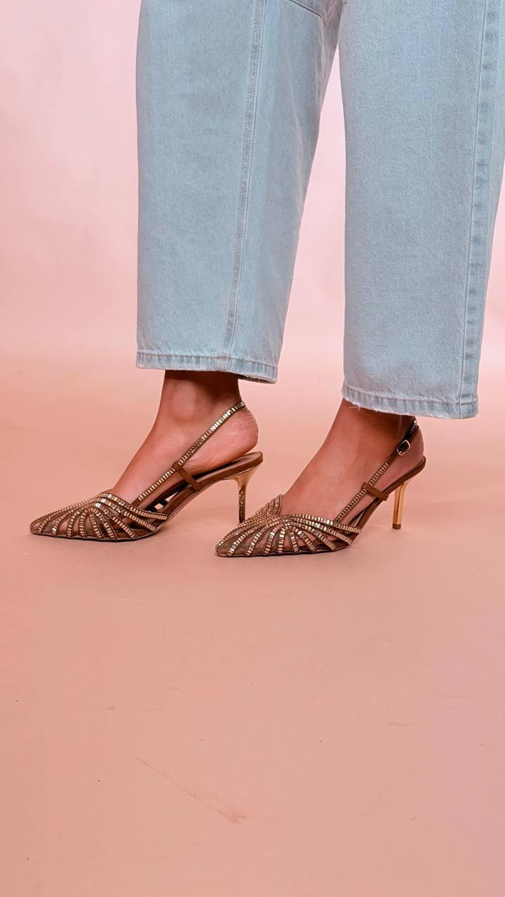 OVYE Décolleté con strass e tacco oro SUSAN570 BRONZO 