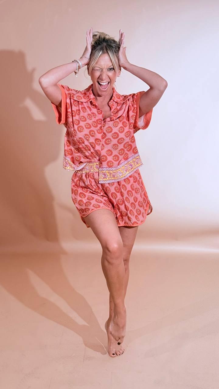 HAVE ONE Camicia m/manica fantasia CVS-Q427 ARANCIO 