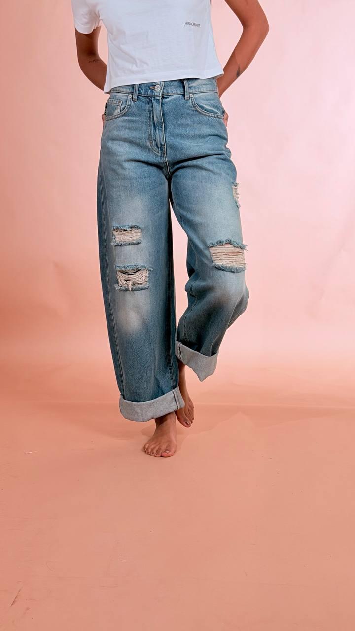 HAVE ONE Jeans stella con risvoltone e rotture PLS-Q042 DENIM 