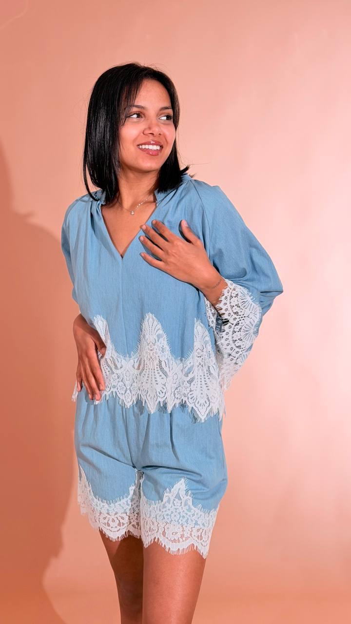 LEVA Set coordinato con pizzo DF589 DENIM 