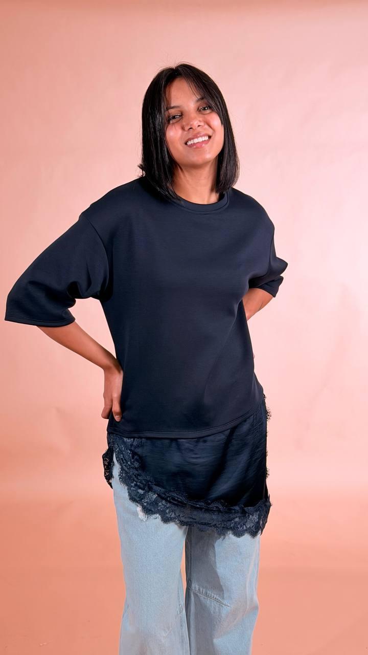 LEVA T-shirt pizzo trasversale 20060 BLU 