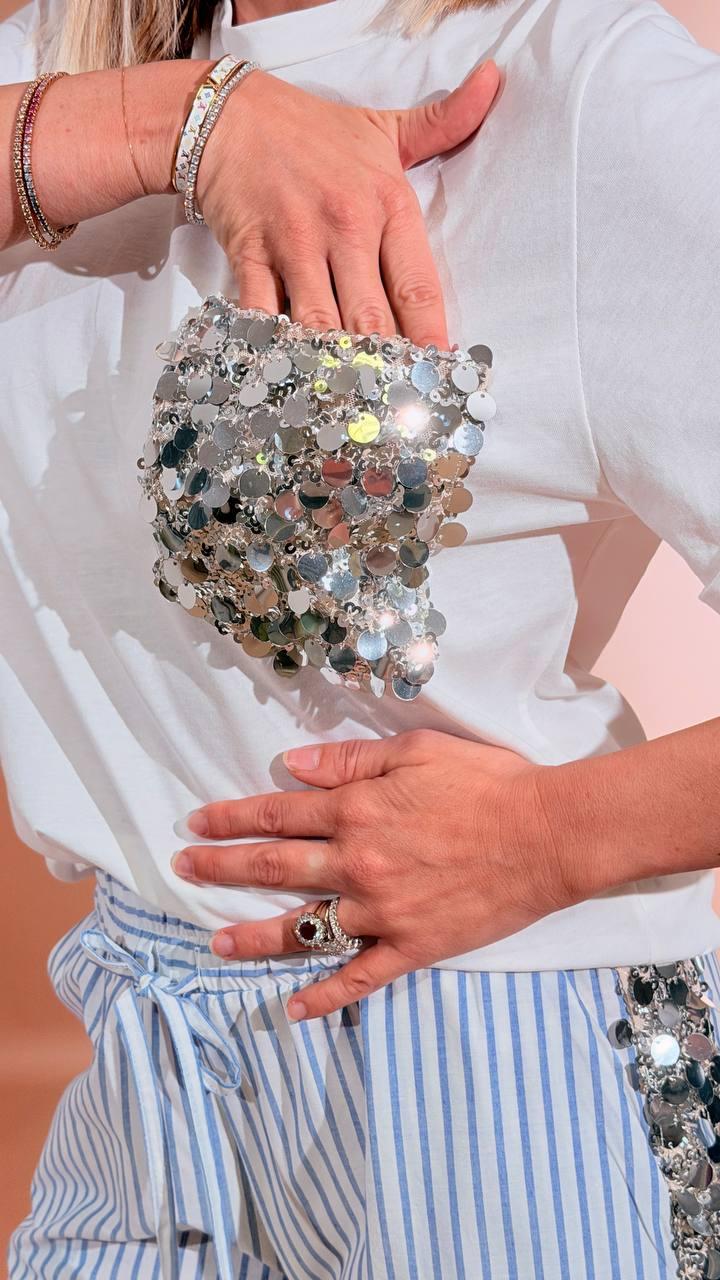 MOTEL T-shirt tasca paillettes S26MC94 BIANCO 