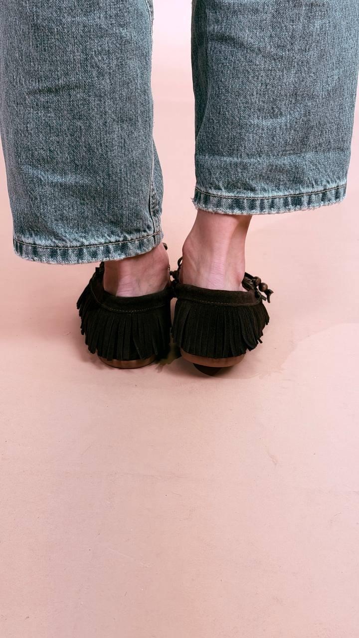 OVYE Mocassino scamosciato con frange MY62405 MORO 
