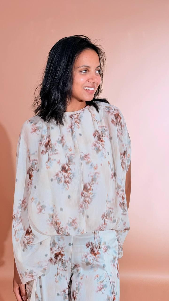 H2O Blusa floreale smanicata SAWIGI AVORIO 
