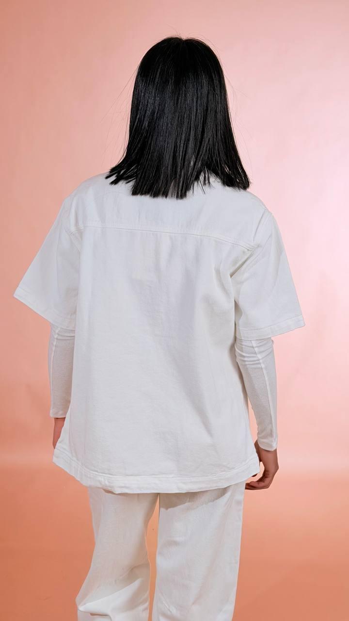 GLAMOROUS Camicia mezza manica in jeans AN5574 BIANCO 