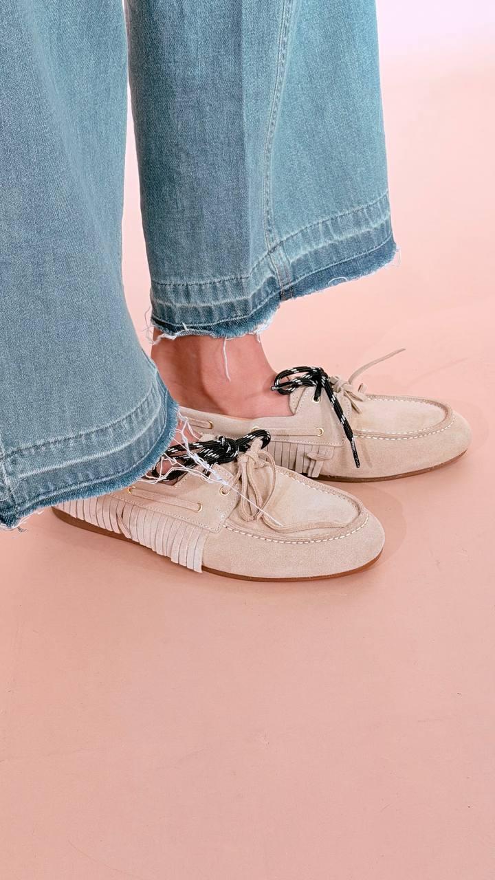 OVYE Mocassino barca con frange SM92SUAD BEIGE 