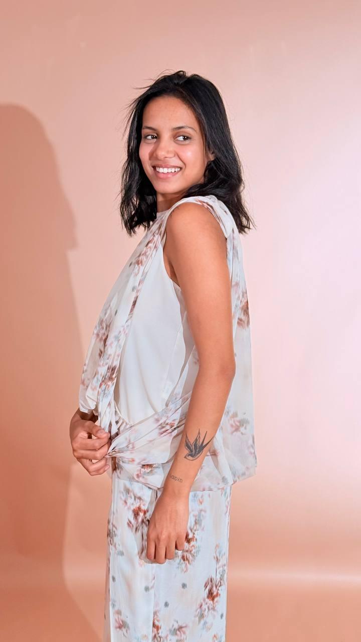 H2O Blusa floreale smanicata SAWIGI AVORIO 