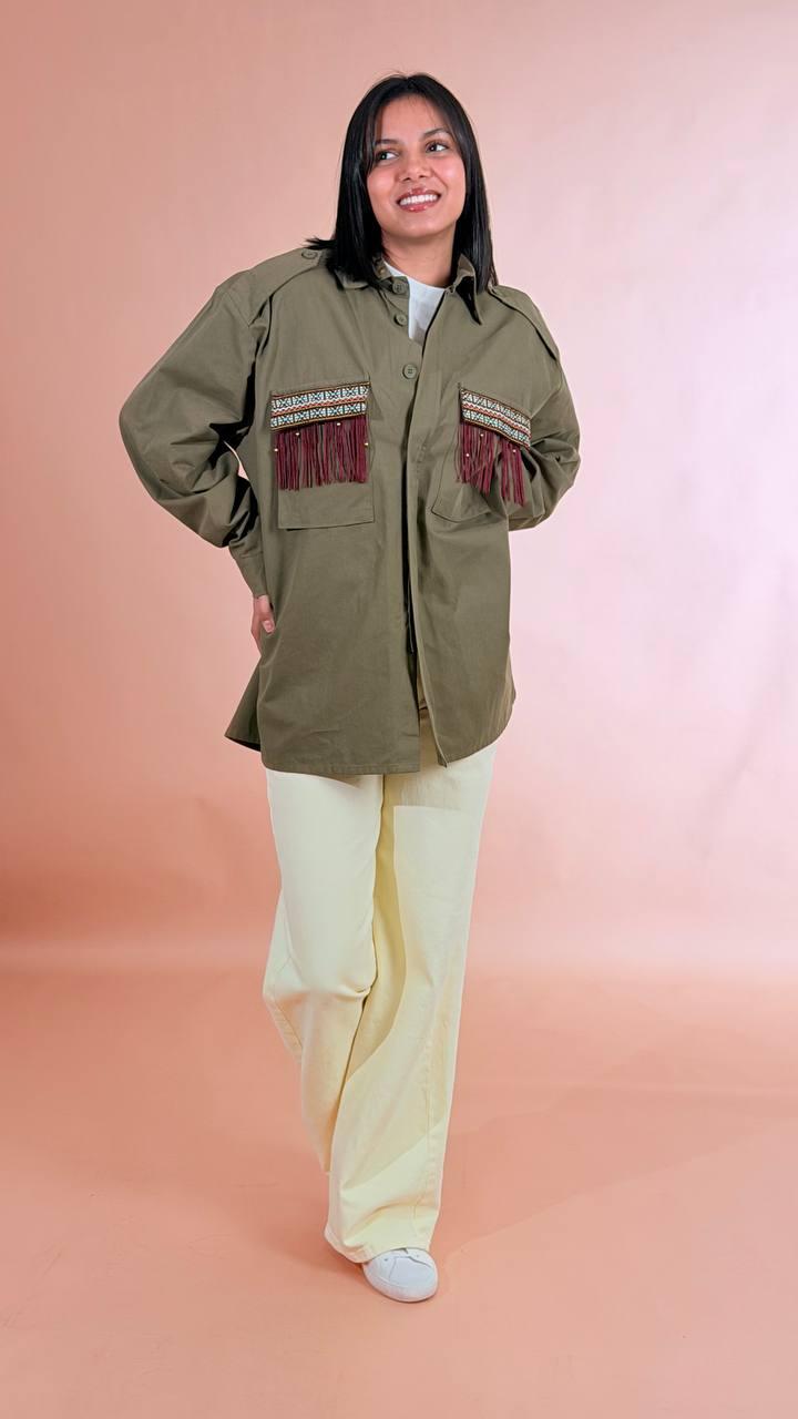 LEVA Camicia frange SH1095 VERDE 