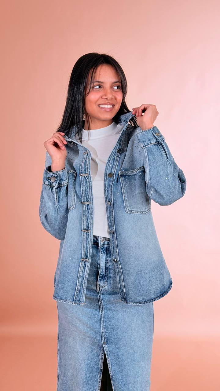 LEVA Camicia denim swarovski S6293 DENIM 