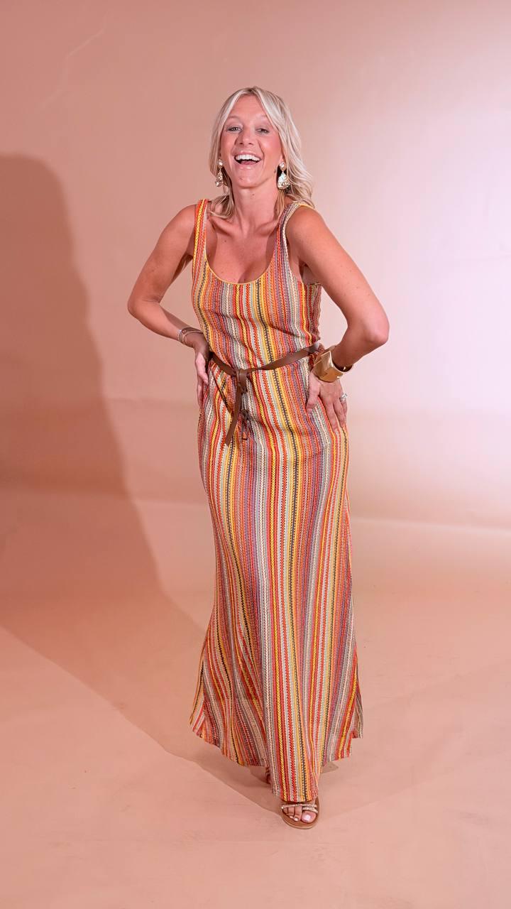 HAVE ONE "arcobaleno" abito scollo quadtrao AMA-Q245 MULTICOLOR 