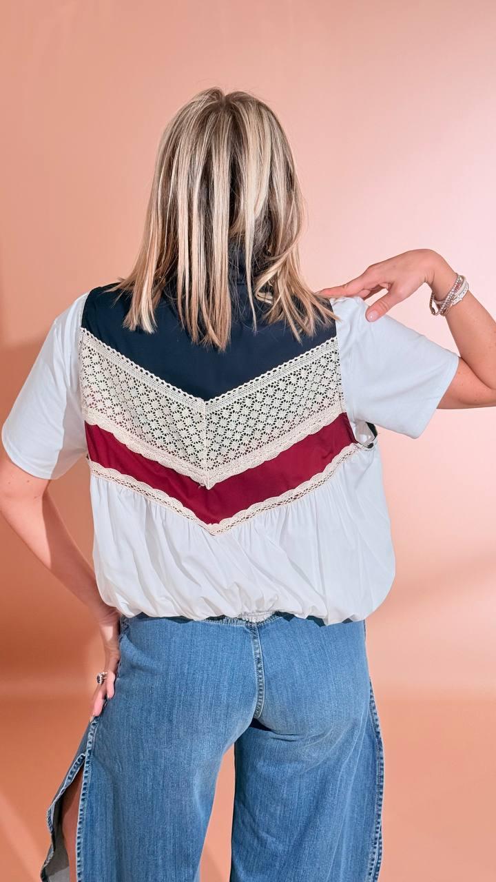 LEVA Gilet bomber inserti pizzo DF611-26 BLU 