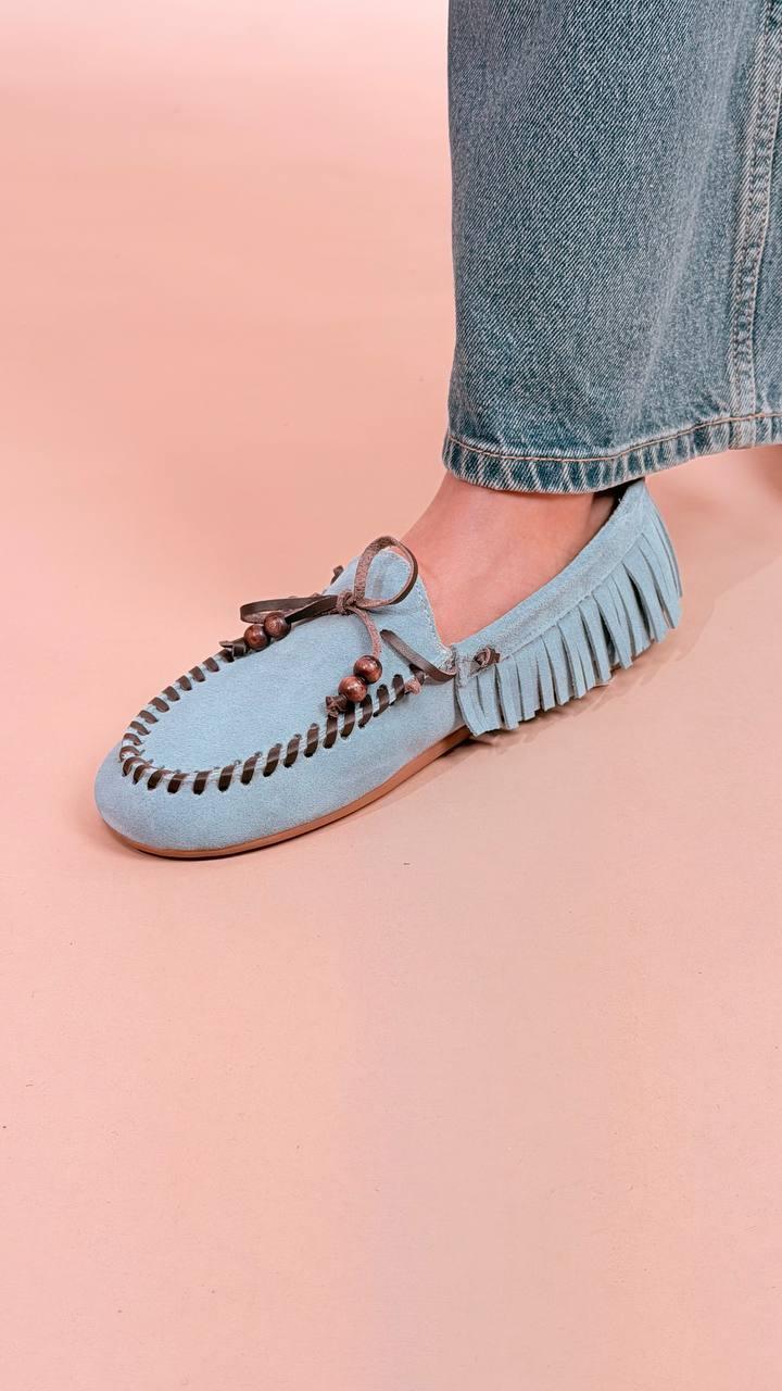 OVYE Mocassino scamosciato franfe MY62405 AZZURRO 