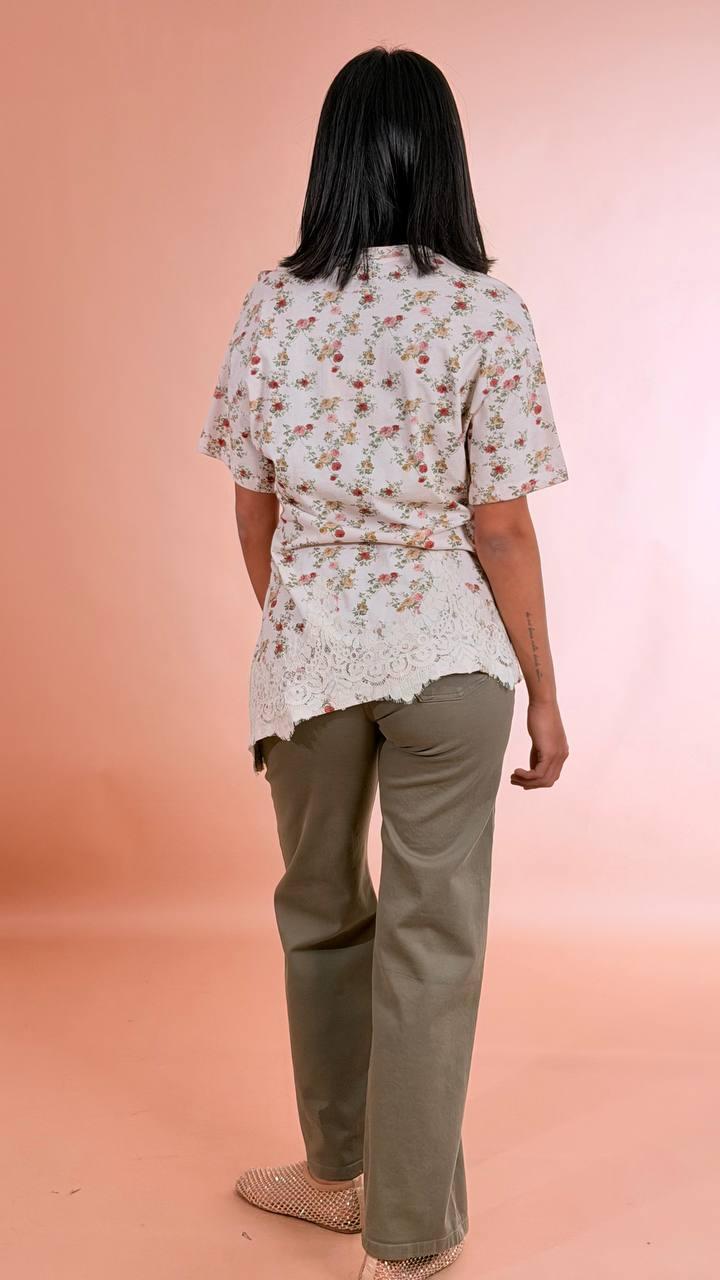 PHILIA LOFT T-shirt fiori pizzo D02E0747 ROSA 