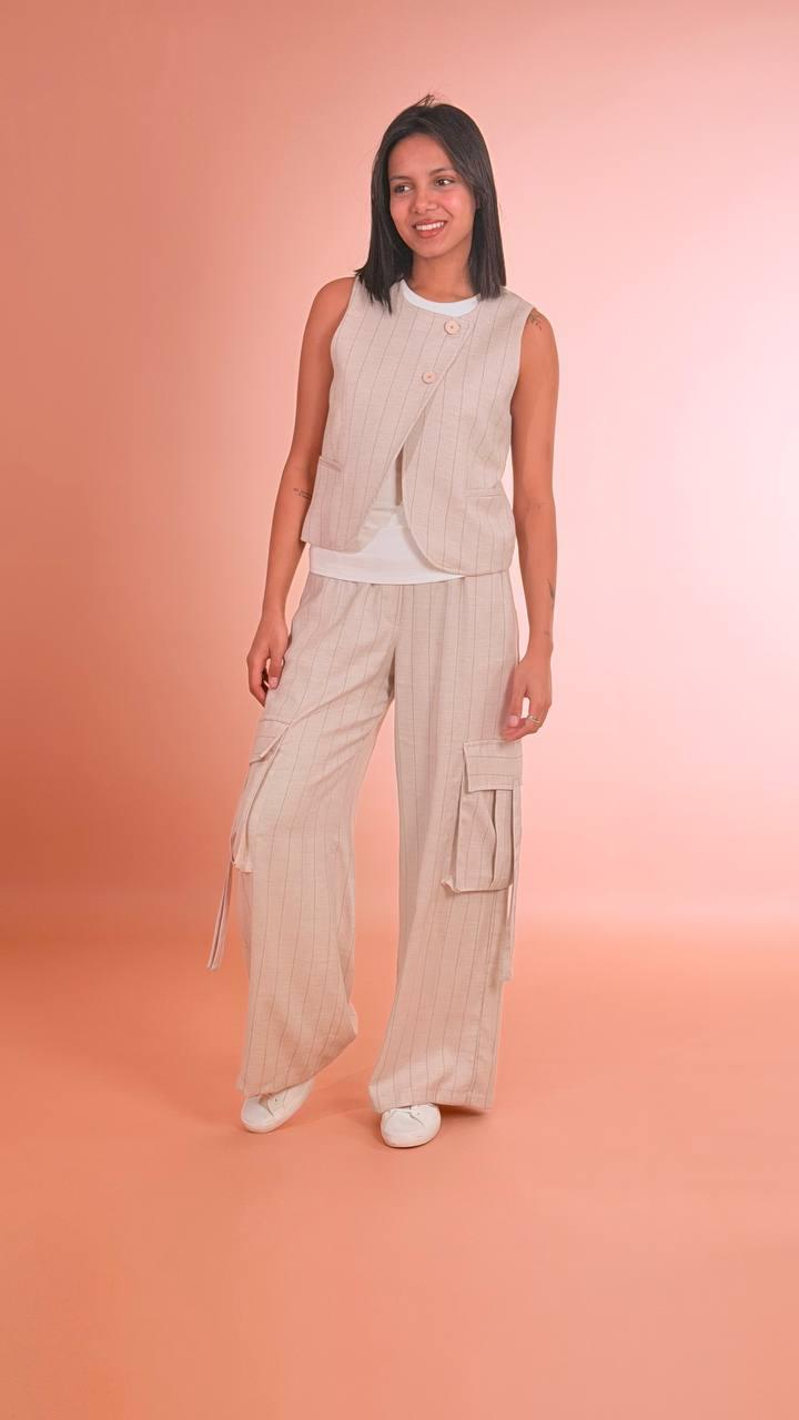 TENSIONE IN Gilet gessato S26J906 BEIGE 