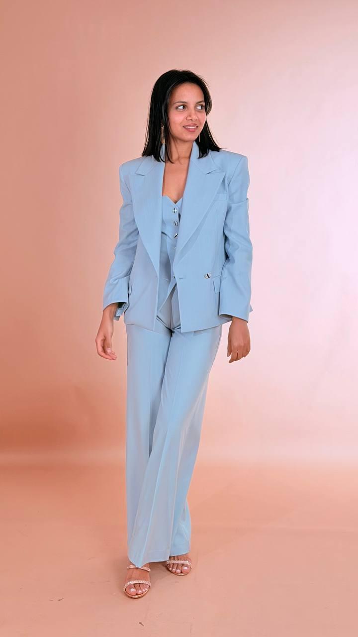 SILENCE Blazer gessato chiusura laterale GI5340 SKY 